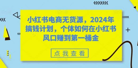小红书电商无货源，2024年搞钱计划，个体如何在小红书风口赚到第一桶金-领学通