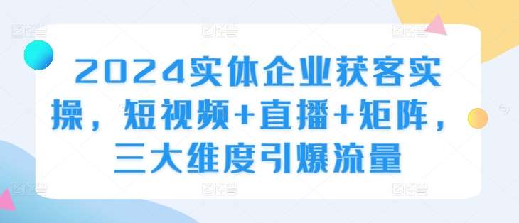 2024实体企业获客实操，短视频+直播+矩阵，三大维度引爆流量-领学通