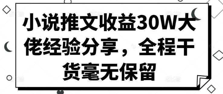 小说推文收益30W大佬经验分享，全程干货毫无保留-领学通