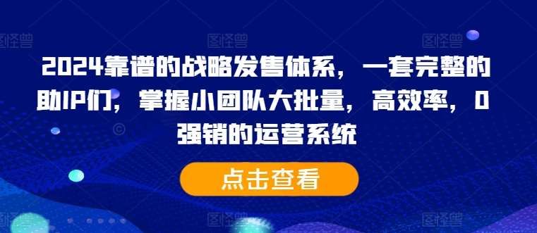 2024靠谱的战略发售体系，一套完整的助IP们，掌握小团队大批量，高效率，0 强销的运营系统-领学通