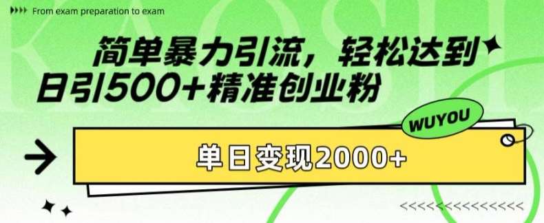 简单暴力引流，轻松达到日引500+精准创业粉，单日变现2k【揭秘】-领学通