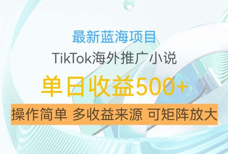 最新蓝海项目，利用tiktok海外推广小说赚钱佣金，简单易学，日入500+，可矩阵放大【揭秘】-领学通