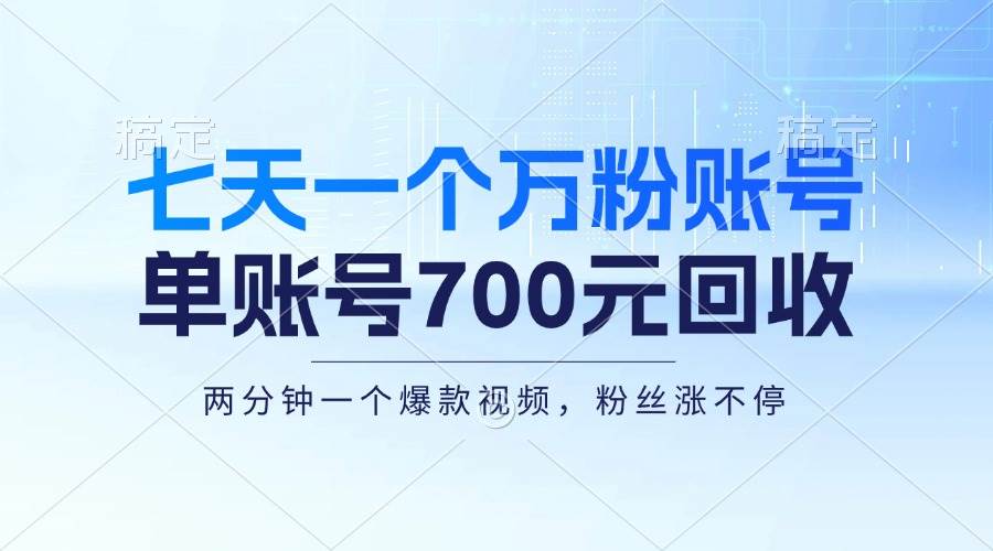 （13062期）七天一个万粉账号，新手小白秒上手，单账号回收700元，轻松月入三万＋-领学通