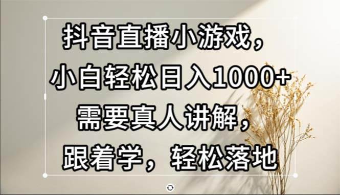 （13075期）抖音直播小游戏，小白轻松日入1000+需要真人讲解，跟着学，轻松落地-领学通
