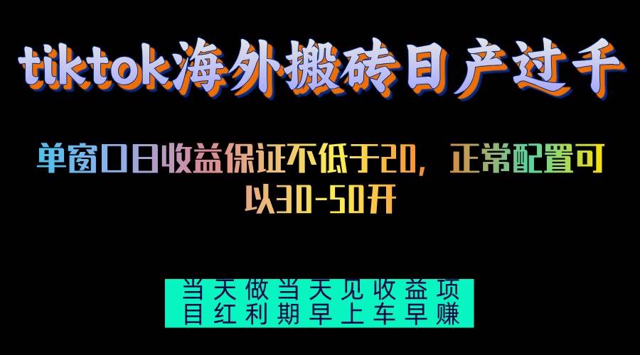 （13079期）tiktok海外搬砖项目单机日产过千当天做当天见收益-领学通