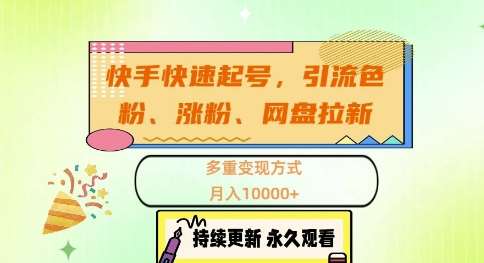 快手快速起号，引流s粉、涨粉、网盘拉新多重变现方式，月入1w【揭秘】-领学通