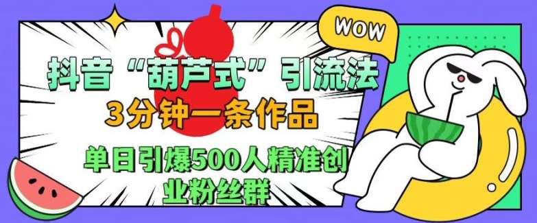 抖音葫芦式引流法，三分钟一条作品，单日引爆抖音500人精准创业粉丝群【揭秘】-领学通