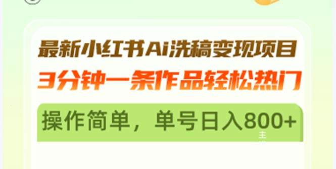 （13182期）最新小红书Ai洗稿变现项目 3分钟一条作品轻松热门 操作简单，单号日入800+-领学通