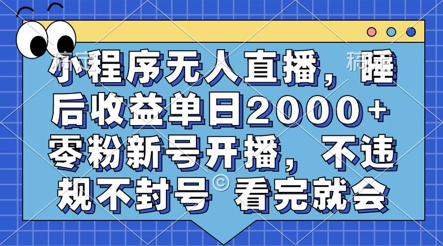 （13251期）小程序无人直播，睡后收益单日2000+ 零粉新号开播，不违规不封号 看完就会-领学通