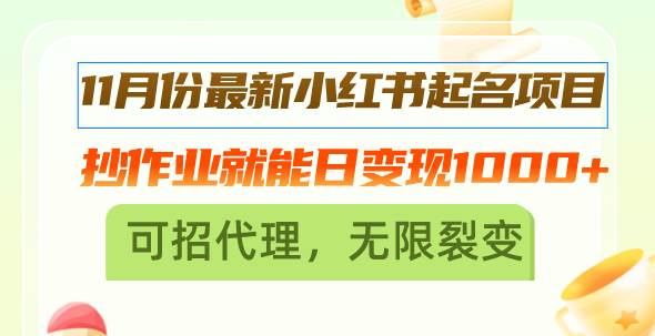 （13256期）11月份最新小红书起名项目，抄作业就能日变现1000+，可招代理，无限裂变-领学通