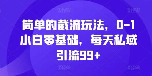 简单的截流玩法，0-1小白零基础，每天私域引流99+【揭秘】-领学通
