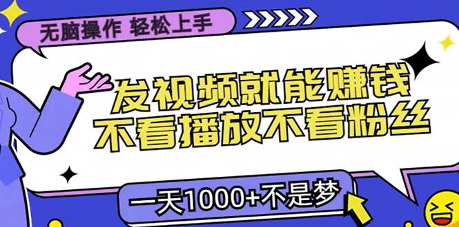 （13283期）无脑操作，只要发视频就能赚钱？不看播放不看粉丝，小白轻松上手，一天…-领学通