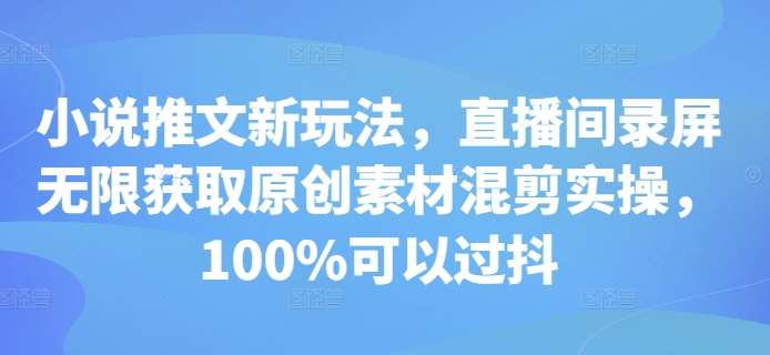 小说推文新玩法，直播间录屏无限获取原创素材混剪实操，100%可以过抖-领学通