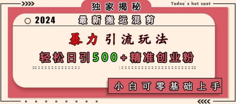 最新搬运混剪暴力引流玩法，轻松日引500+精准创业粉，小白可零基础上手-领学通