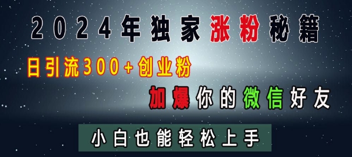 2024年独家涨粉秘籍，日引流300+创业粉，加爆你的微信好友，小白也能轻松上手-领学通