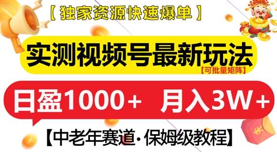 实测视频号最新玩法，中老年赛道，独家资源，月入过W+【揭秘】-领学通
