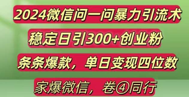 2024最新微信问一问暴力引流300+创业粉,条条爆款单日变现四位数【揭秘】-领学通