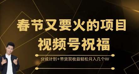 春节又要火的项目视频号祝福，分成计划+带货双收益，轻松月入几个W【揭秘】-领学通