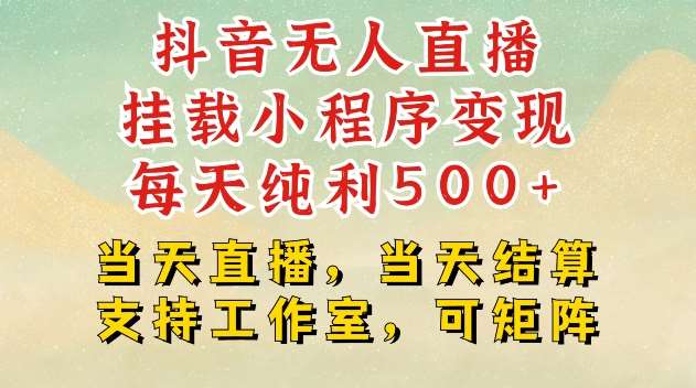 抖音无人直播挂载小程序变现每天纯利500+当天直播，当天结算支持工作室，可矩阵【揭秘】-领学通