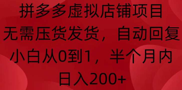 拼多多虚拟店铺项目，无需压货发货，自动回复，小白从0到1，半个月内日入200+【揭秘】-领学通