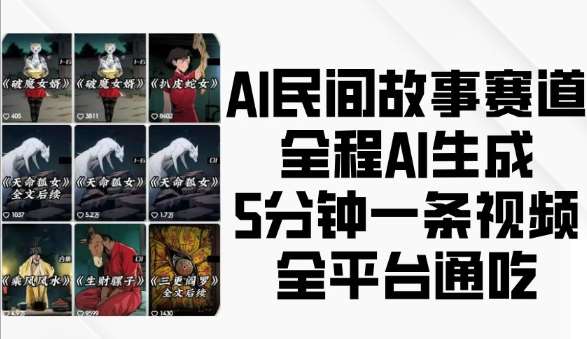 AI民间故事赛道，全程AI生成5分钟一条视频，全平台通吃-领学通