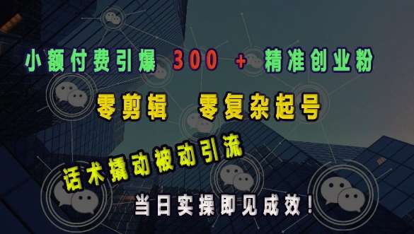 小额付费引爆 300 + 精准创业粉，零剪辑、零复杂起号，话术撬动被动引流，当日实操即见成效-领学通