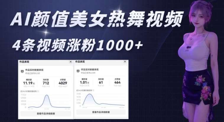 AI颜值美女热舞视频，4条视频涨粉1000+，实测6分钟一条-领学通