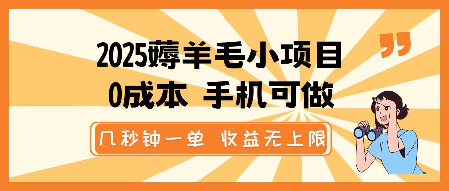 2025薅羊毛小项目，0成本 手机可做，几秒钟一单，收益无上限-领学通
