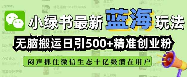 小绿书无脑搬运引流，全自动日引500精准创业粉，微信生态内又一个闷声发财的机会-领学通