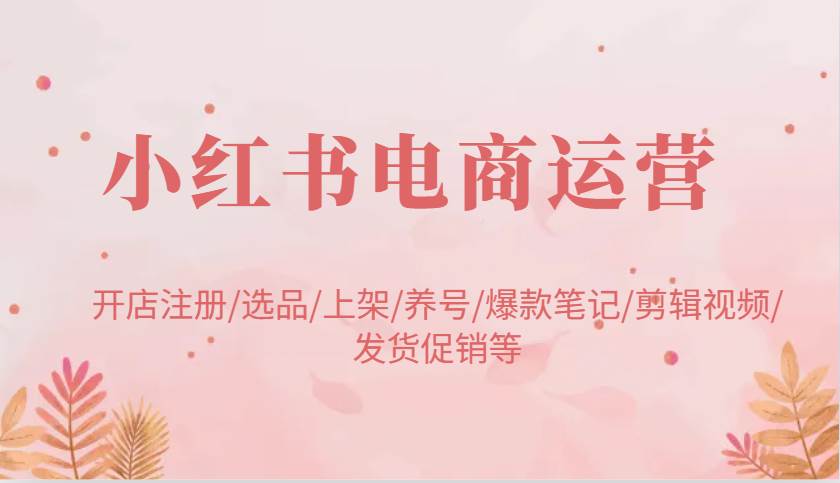小红书电商运营：开店注册/选品/上架/养号/爆款笔记/剪辑视频/发货促销等-领学通