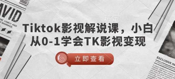 TikTok影视解说课，小白从0-1学会TK影视变现-领学通
