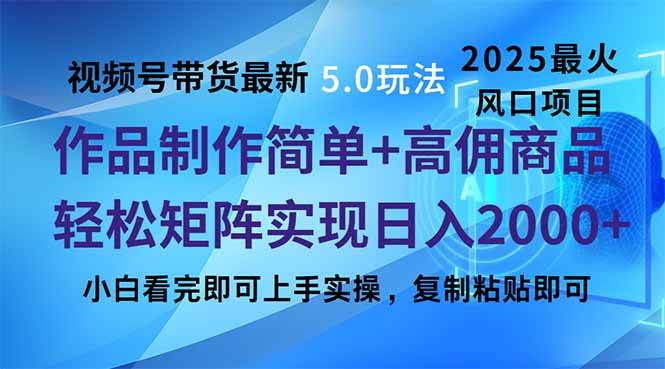 （14191期）视频号带货最新5.0玩法，作品制作简单，当天起号，复制粘贴，轻松矩阵…-领学通