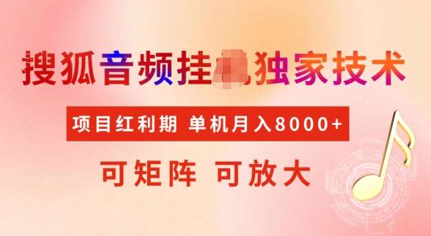 首发搜狐音频挂JI，项目红利期，可矩阵可放大，稳定月入5k【揭秘】-领学通
