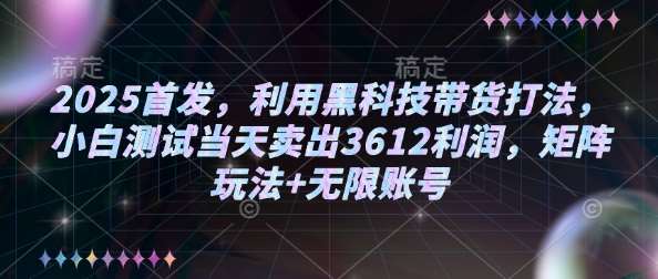 2025首发，利用黑科技带货打法，小白测试当天卖出3612利润，矩阵玩法+无限账号【揭秘】-领学通
