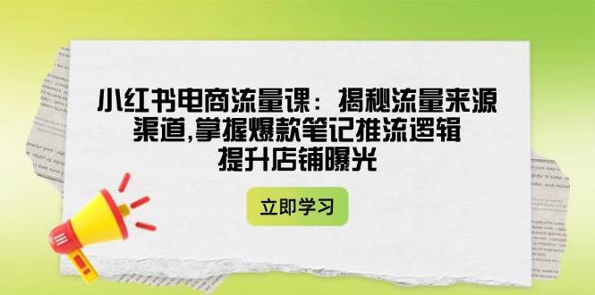 小红书电商流量课：揭秘流量来源渠道,掌握爆款笔记推流逻辑,提升店铺曝光-领学通