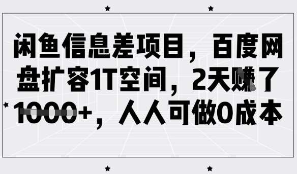 闲鱼信息差项目，百度网盘扩容1T空间，2天收益1k+，人人可做0成本-领学通