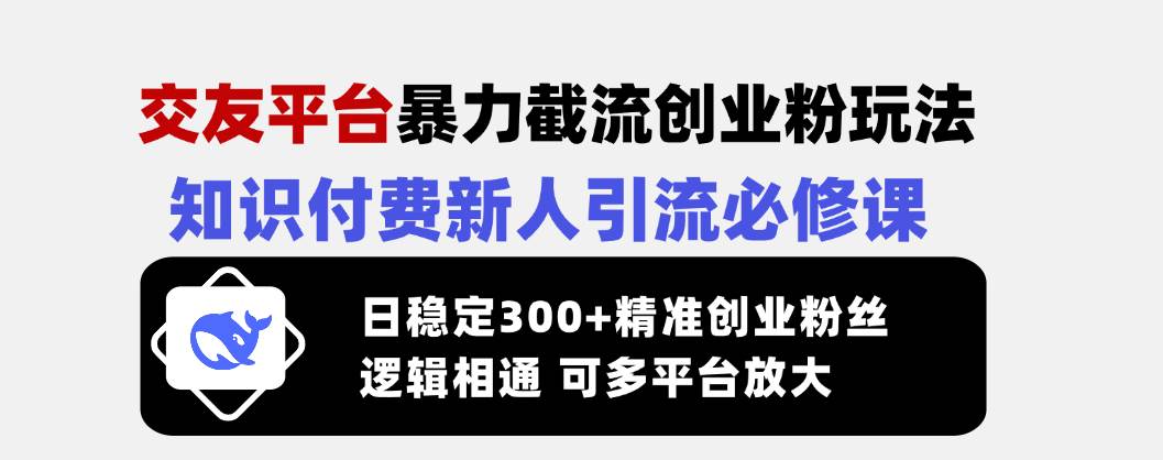 （14432期）交友平台暴力截流创业粉玩法，知识付费新人引流必修课，日稳定300+精准…-领学通