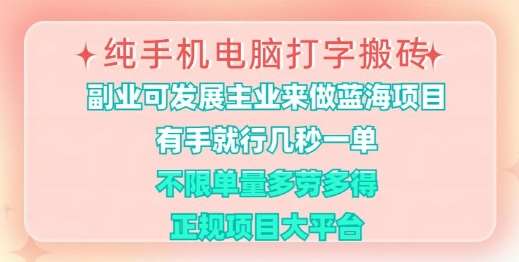 纯手机电脑打字搬砖，有手就行，几秒一单，多劳多得，正规项目大平台【揭秘】-领学通