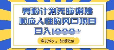 男粉计划无脑躺Z，顺应人性的风口项目，谁发谁火，加爆微信，日入多张【揭秘】-领学通