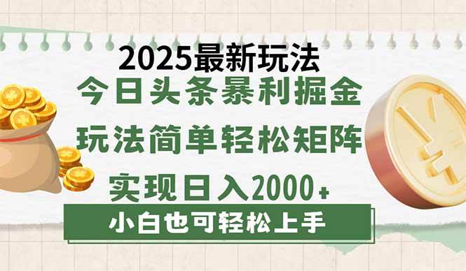 （14120期）今日头条2025最新玩法，思路简单，复制粘贴，轻松实现矩阵日入2000+-领学通