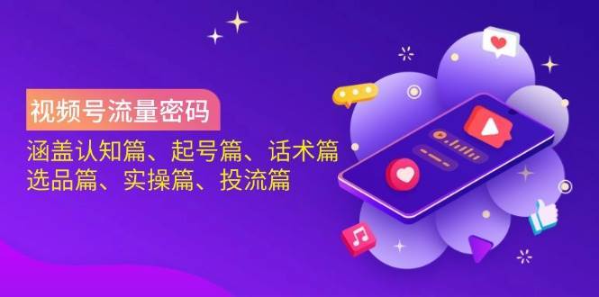 视频号流量密码：涵盖认知篇、起号篇、话术篇、选品篇、实操篇、投流篇-领学通