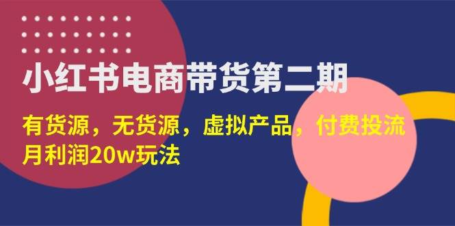 （14186期）小红书电商带货第二期，有货源，无货源，虚拟产品，付费投流，月利润20w-领学通