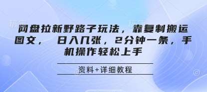 网盘拉新野路子玩法，靠复制搬运图文， 日入几张，2分钟一条，手机操作轻松上手-领学通