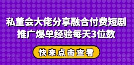 私董会大佬分享融合付费短剧推广爆单经验每天3位数-领学通