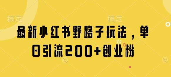 最新小红书野路子玩法，单日引流200+创业粉-领学通