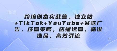 跨境创富实战营，独立站+TikTok+YouTube+谷歌广告，经营策略，店铺运营，精准选品，高效引流-领学通