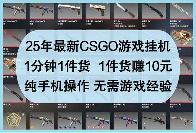 （14439期）25年最新CSGO游戏挂机，1分钟1件货，1件货赚10元 纯手机操作 无需游戏经验-领学通