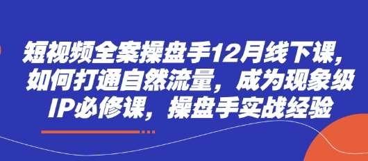 短视频全案操盘手12月线下课，如何打通自然流量，成为现象级IP必修课，操盘手实战经验-领学通