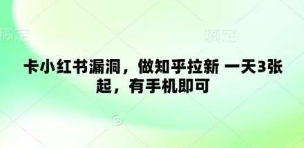 卡小红书漏洞，做知乎拉新 一天3张起，有手机即可-领学通