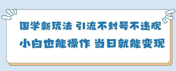 国学新玩法，引流不封号不违规小白也能操作，当日就能变现-领学通
